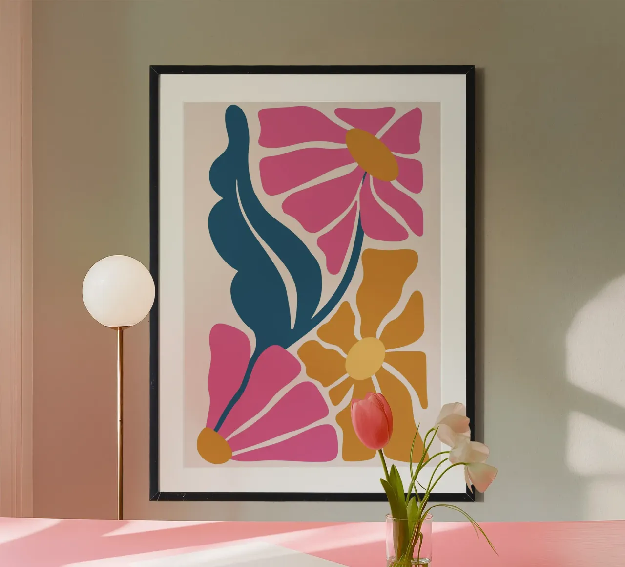 Abstracte Retro Bloemen Mid-Century Moderne Boho Kunstdruk hahnemühle van NorwesClub