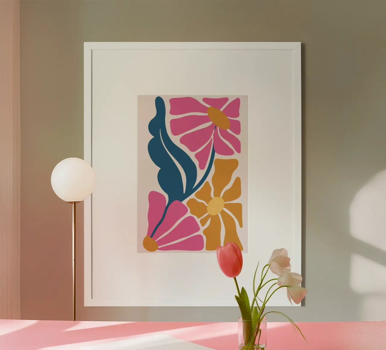 Abstracte Retro Bloemen Mid-Century Moderne Boho Kunstdruk hahnemühle van NorwesClub