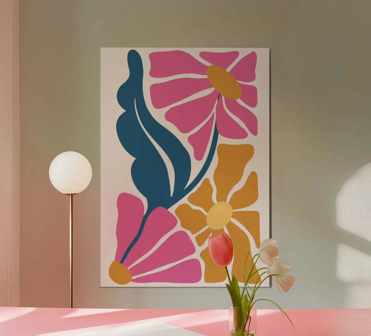 Abstracte Retro Bloemen Mid-Century Moderne Boho Kunstdruk hahnemühle van NorwesClub
