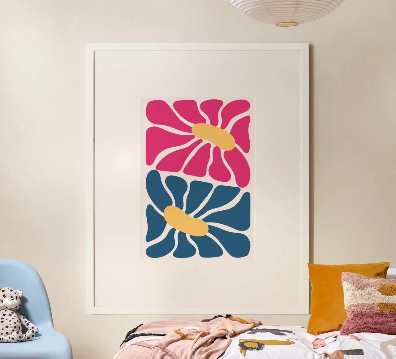 Duo astratto di fiori e stampa rosa e blu moderna di metà secolo poster da NorwesClub