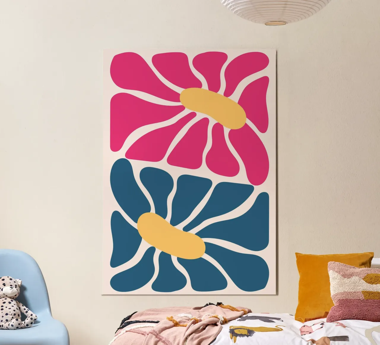 Duo astratto di fiori e stampa rosa e blu moderna di metà secolo poster da NorwesClub