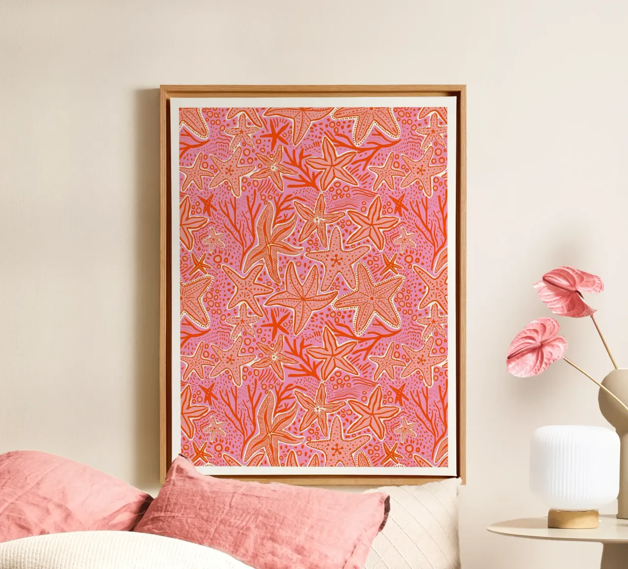 Roze zeester canvas met Baklijst van dafnedesignstudio