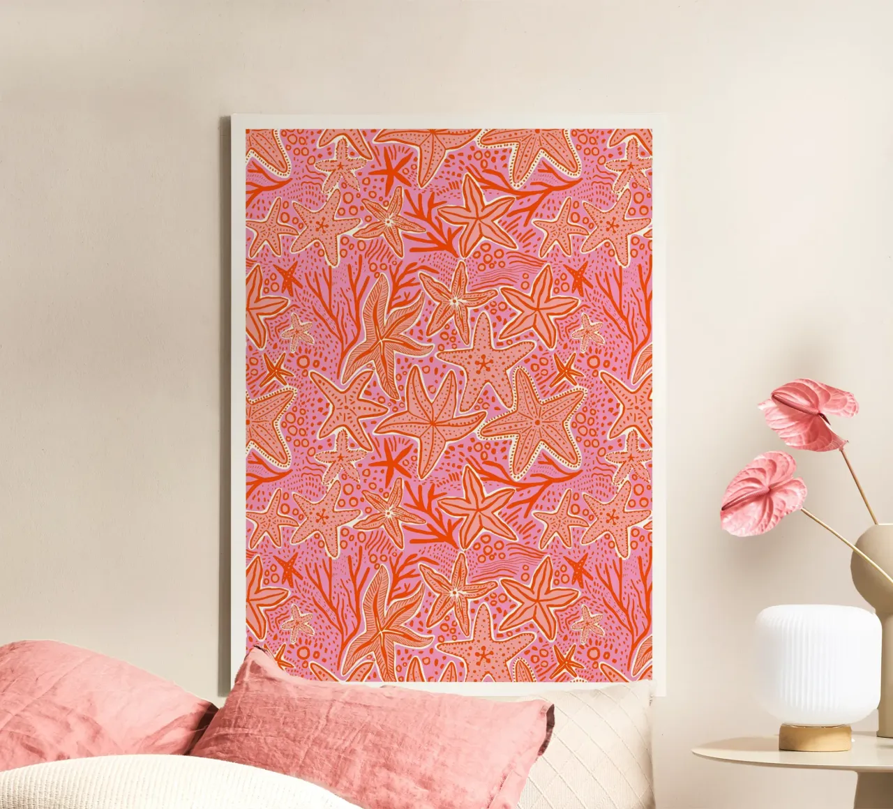 Roze zeester canvas met Baklijst van dafnedesignstudio
