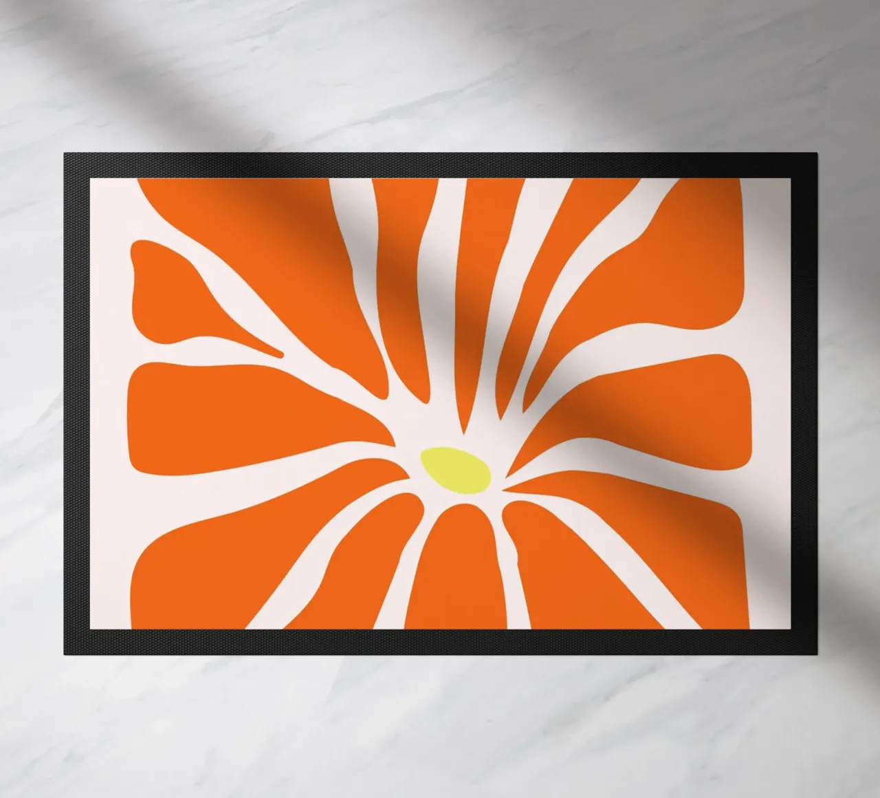 Abstract Orange Daisy | Retro Mid-Century Modern Floral Prin doormat by NorwesClub