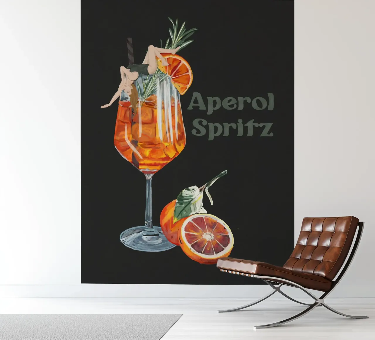 Aperol Spritz black retro vintage lady in cocktail glass photo wallpaper by This Wild Soul - Illustration