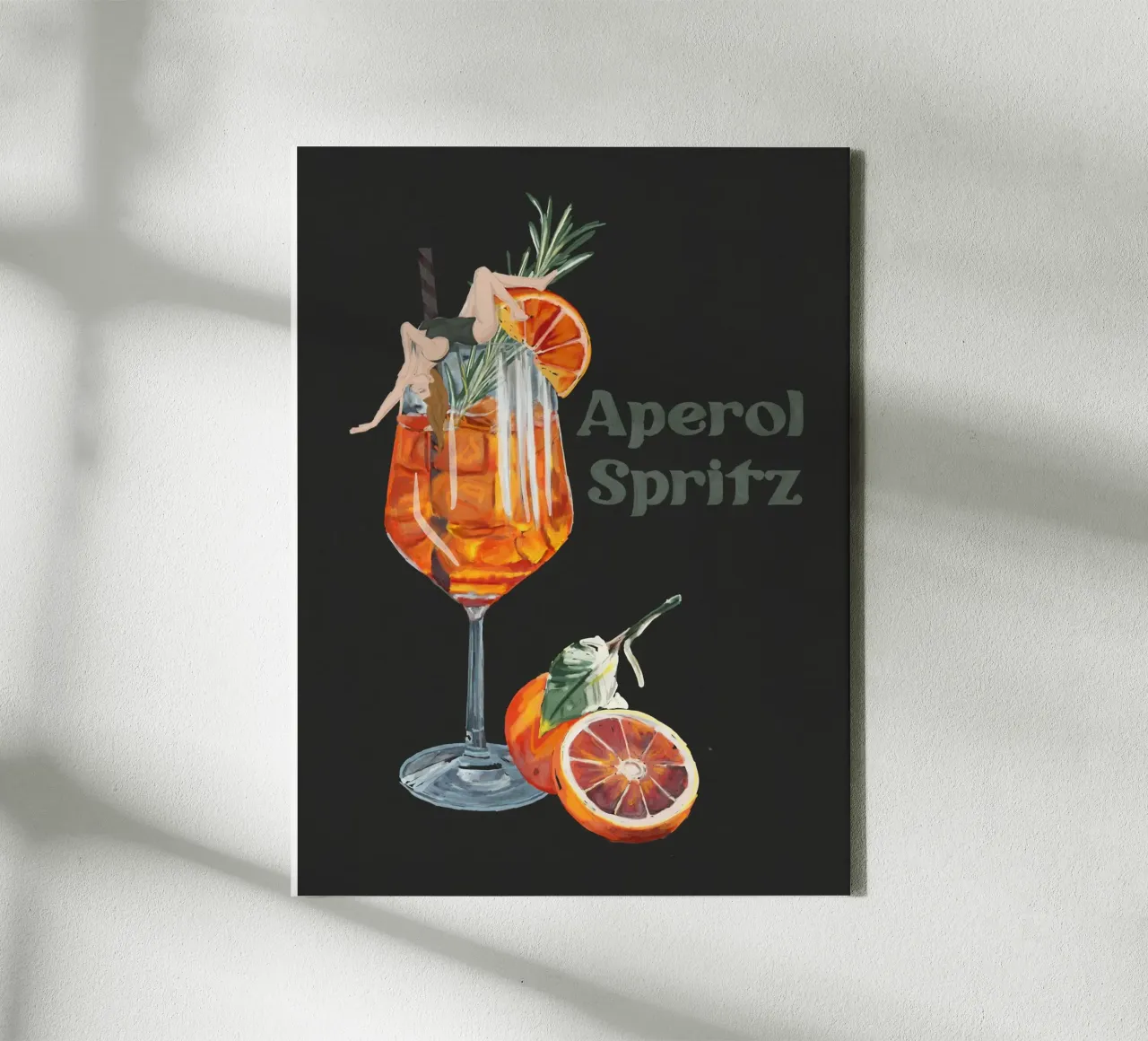 Aperol Spritz nero retro vintage lady in bicchiere da cocktail tela con Cornice a cassetta da This Wild Soul - Illustration