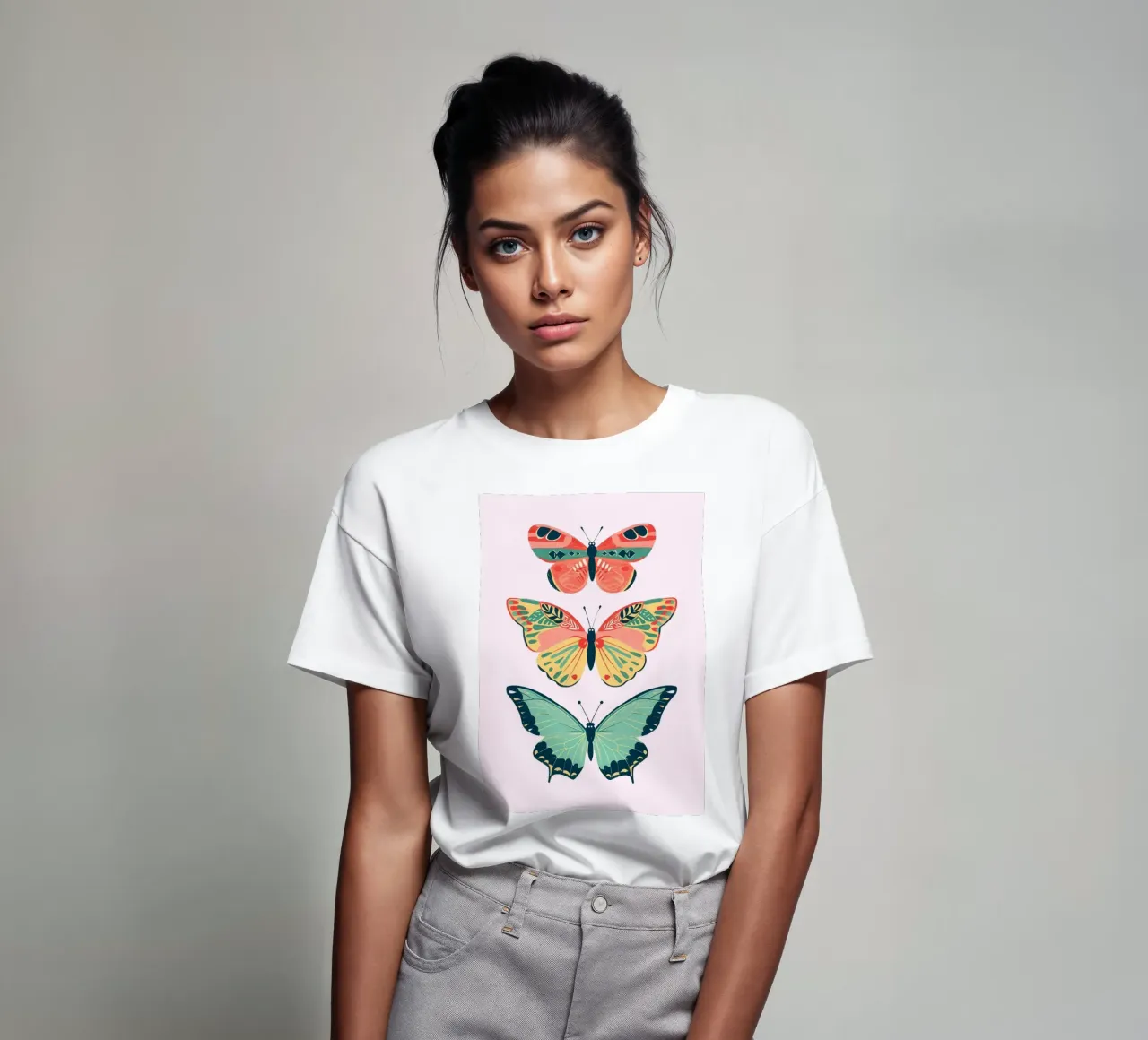 Boho Butterfly Trio Art | Vibrant Psychedelic Insects Print t-shirt by NorwesClub