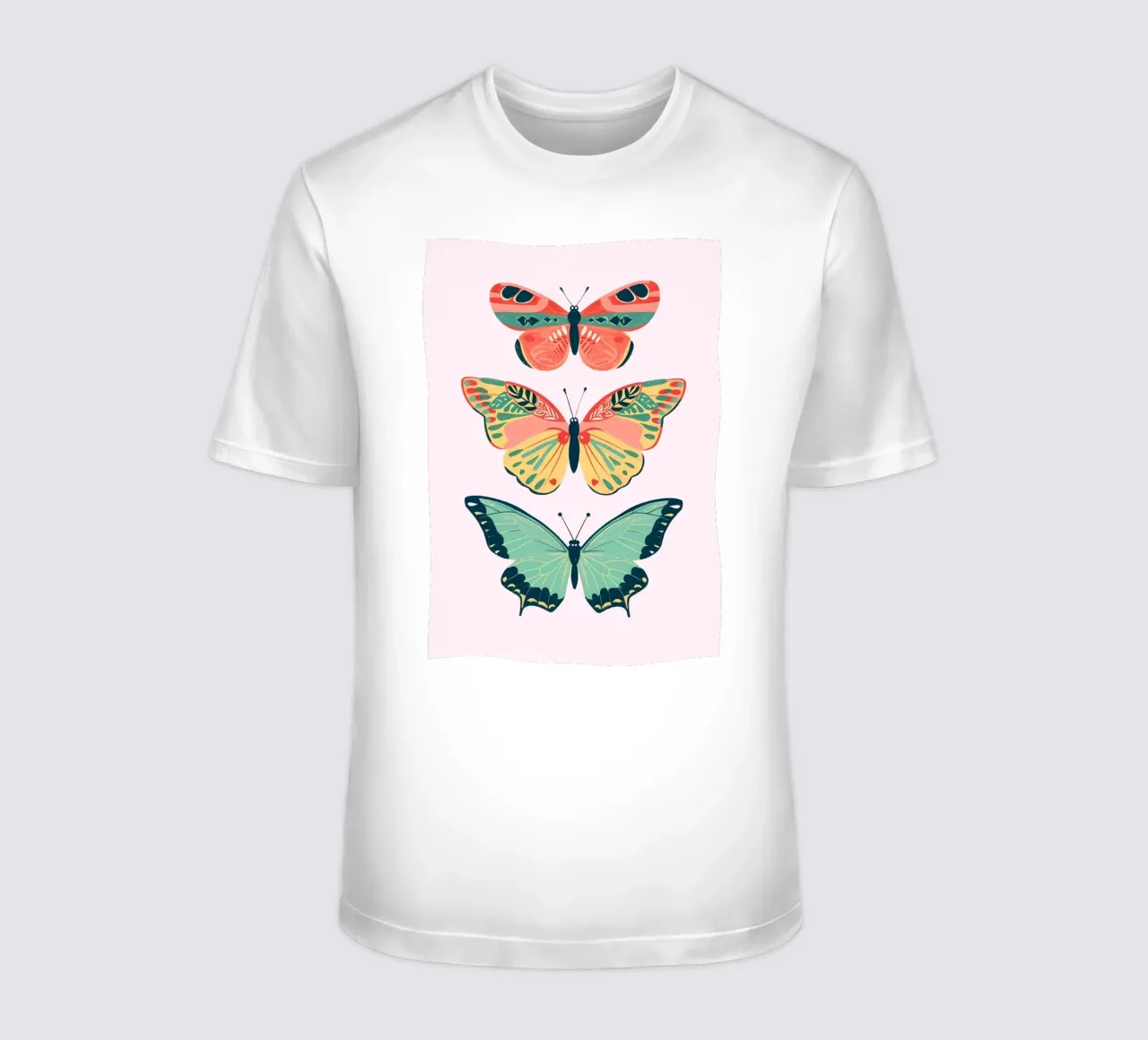 Boho Butterfly Trio Art | Vibrant Psychedelic Insects Print t-shirt by NorwesClub