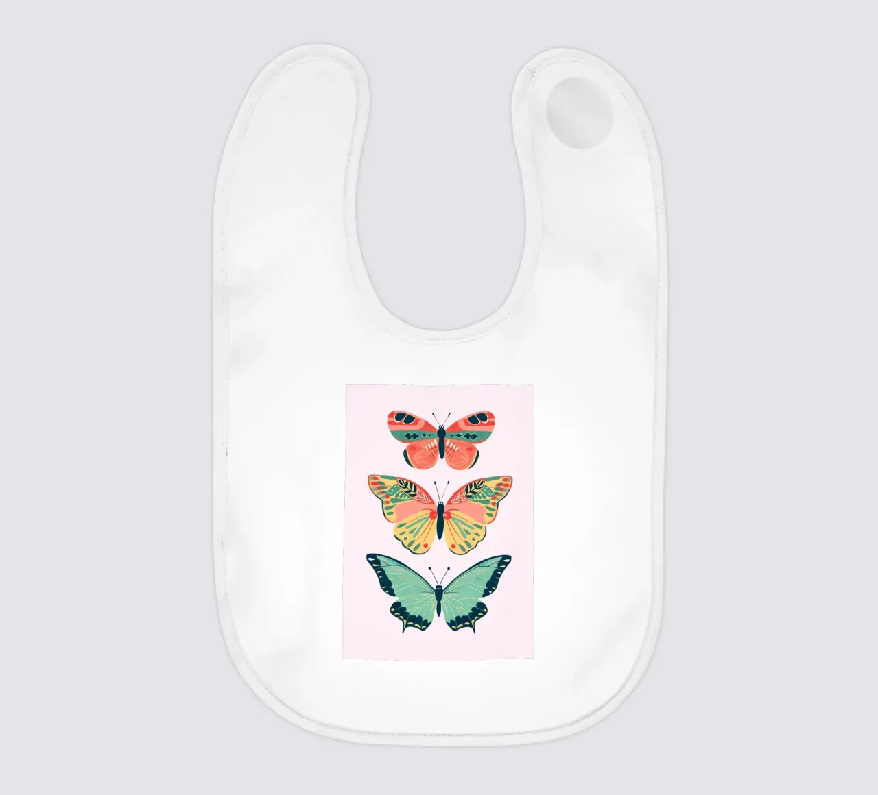 Boho Butterfly Trio Art | Vibrant Psychedelic Insects Print baby bib by NorwesClub
