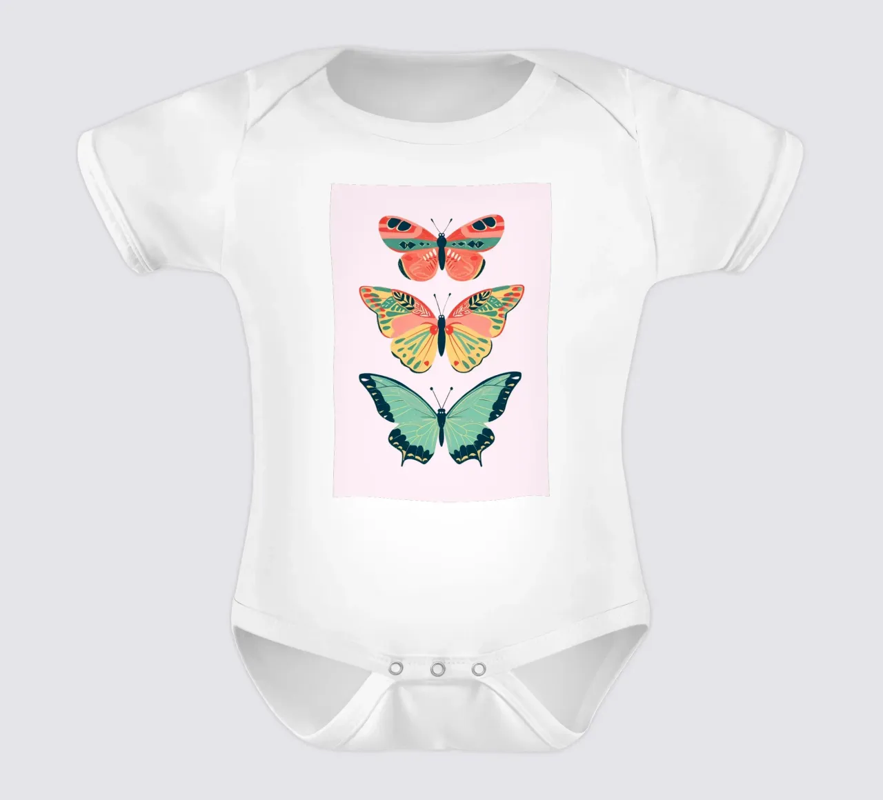 Boho Butterfly Trio Art | Vibrant Psychedelic Insects Print body bébé de NorwesClub