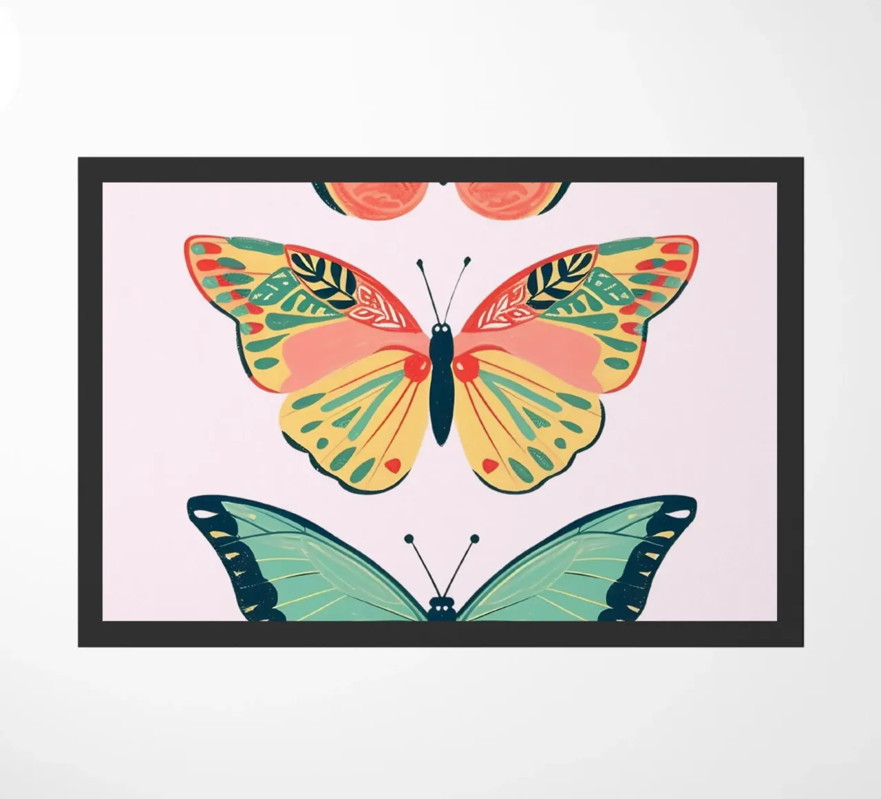 Boho Butterfly Trio Art | Vibrant Psychedelic Insects Print felpudo de NorwesClub