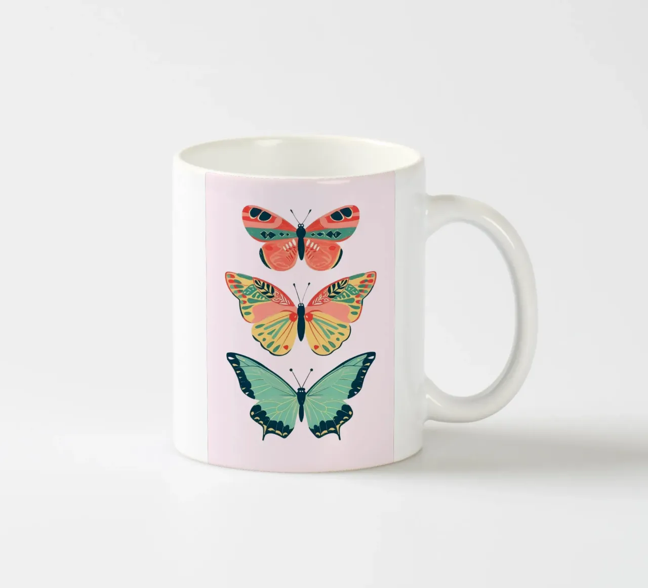 Boho Butterfly Trio Art | Vibrant Psychedelic Insects Print taza de cerámica de NorwesClub