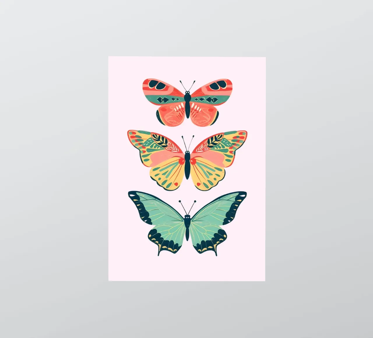 Boho Butterfly Trio Art | Vibrant Psychedelic Insects Print pegatina de NorwesClub