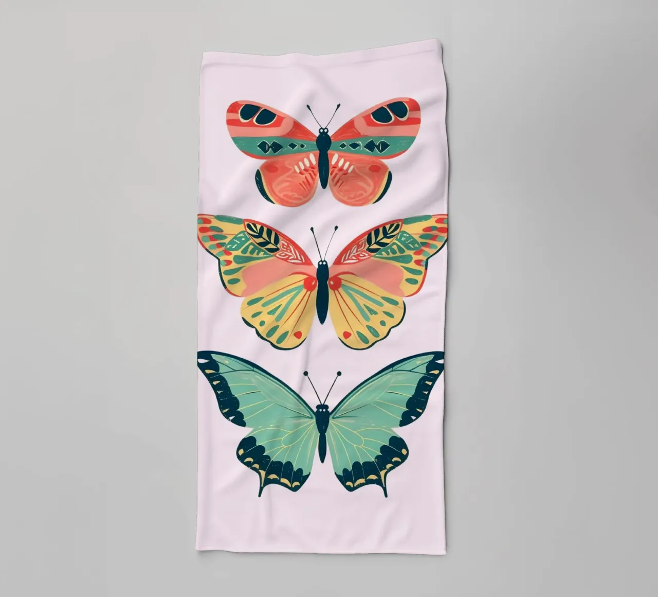 Boho Butterfly Trio Art | Vibrant Psychedelic Insects Print towel by NorwesClub