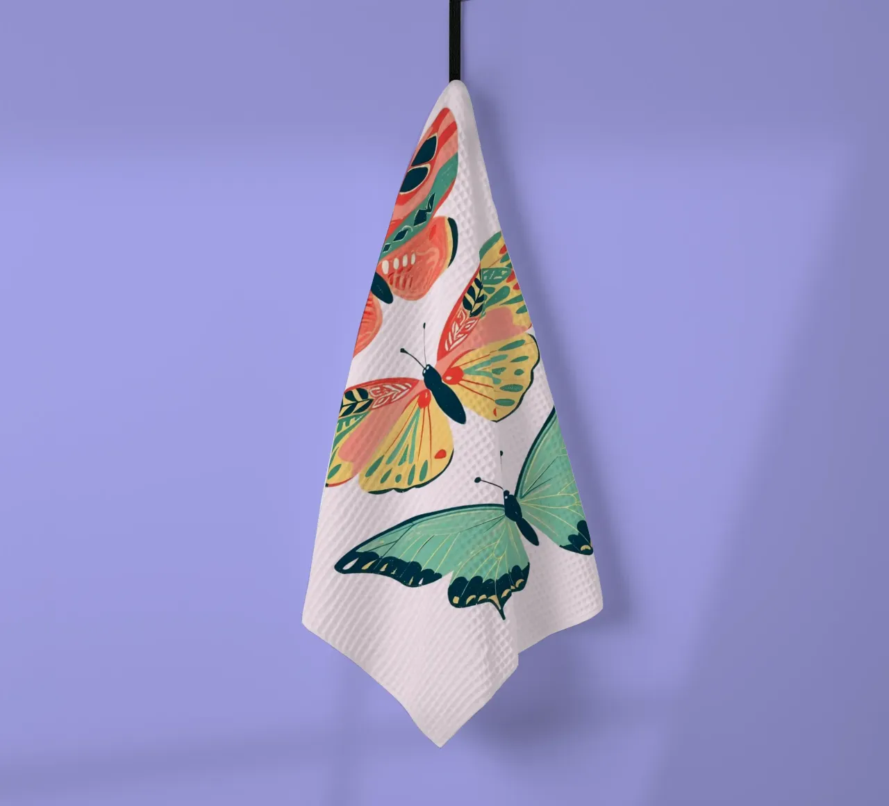 Boho Butterfly Trio Art | Vibrant Psychedelic Insects Print torchon de NorwesClub