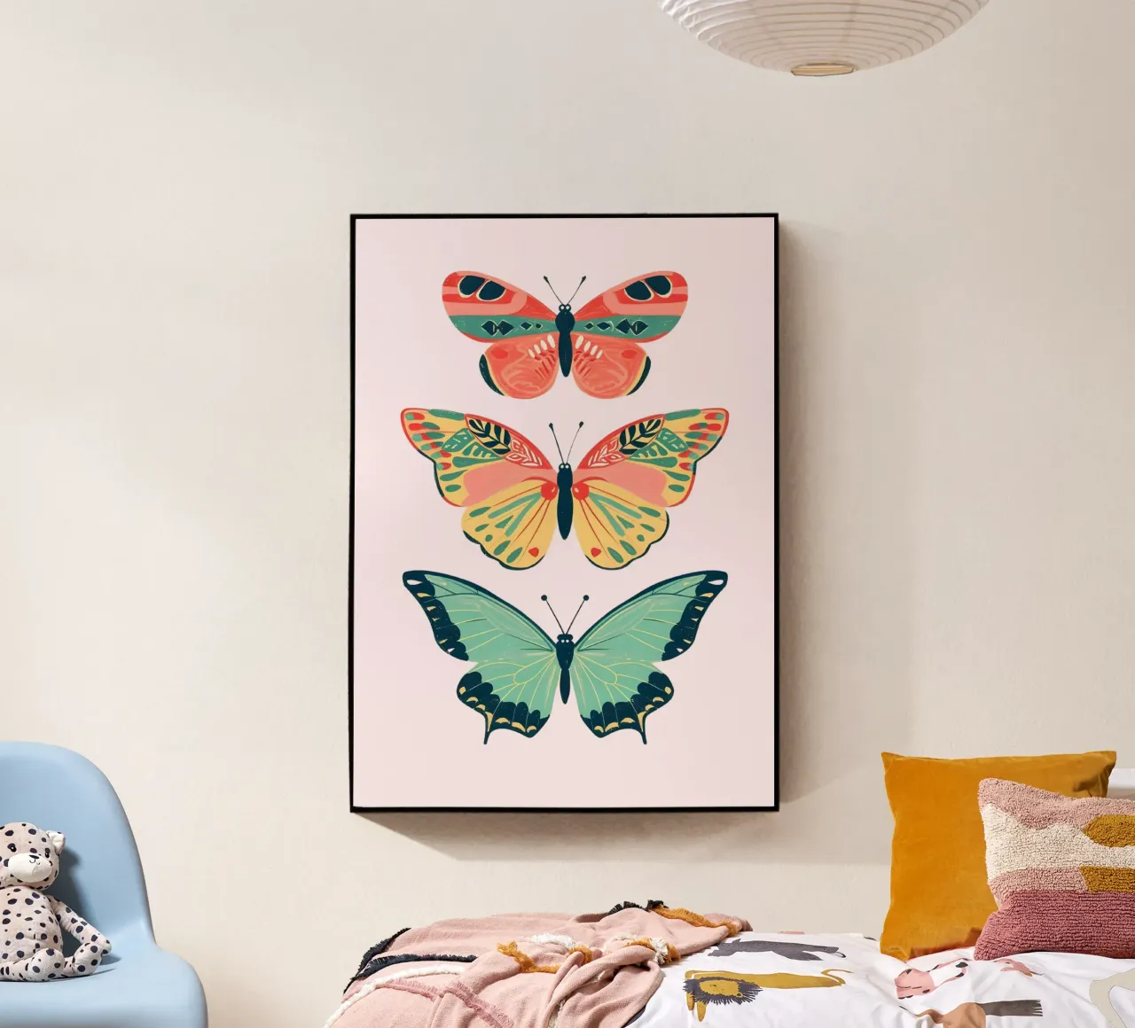 Boho Butterfly Trio Art | Vibrant Psychedelic Insects Print acrylic glass by NorwesClub