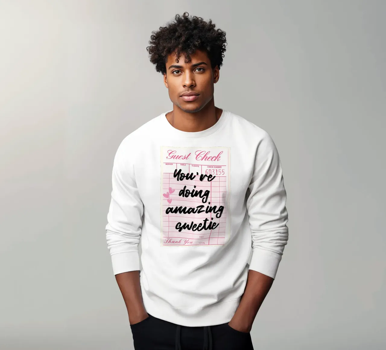 "Je doet het geweldig lieverd" Gast Check Roze Kunstdruk sweatshirt van NorwesClub