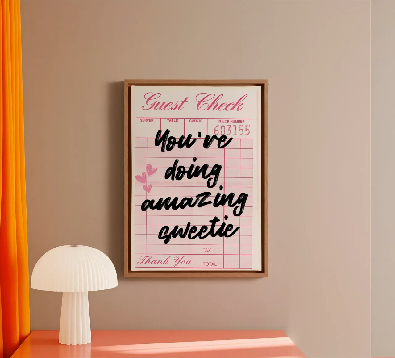 "You're Doing Amazing Sweetie" Guest Check Pink Art Print canvas with Floater frame by NorwesClub