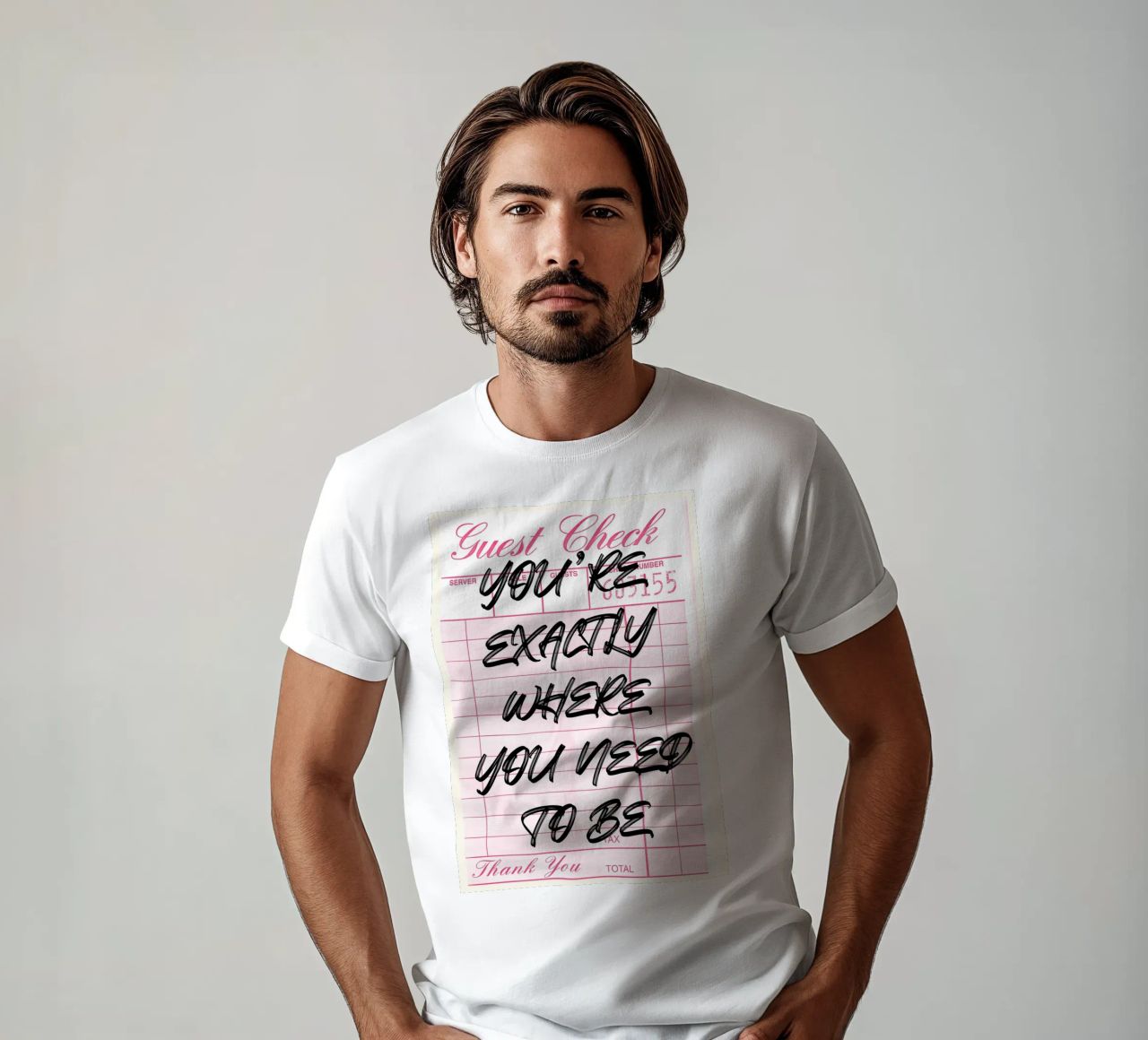 "Exactly Where You Need To Be" Guest Check Art Print t-shirt by NorwesClub