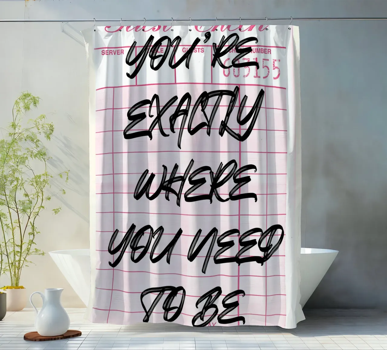 Stampa d'arte "Exactly Where You Need To Be" (esattamente dove devi essere) tenda da doccia da NorwesClub