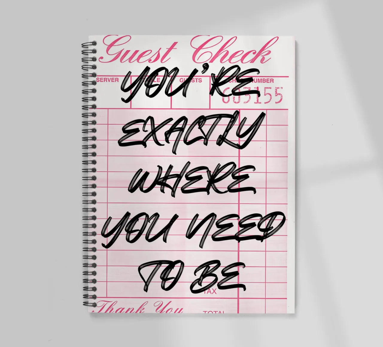 "Exactly Where You Need To Be" Guest Check Art Print spiral notebook by NorwesClub