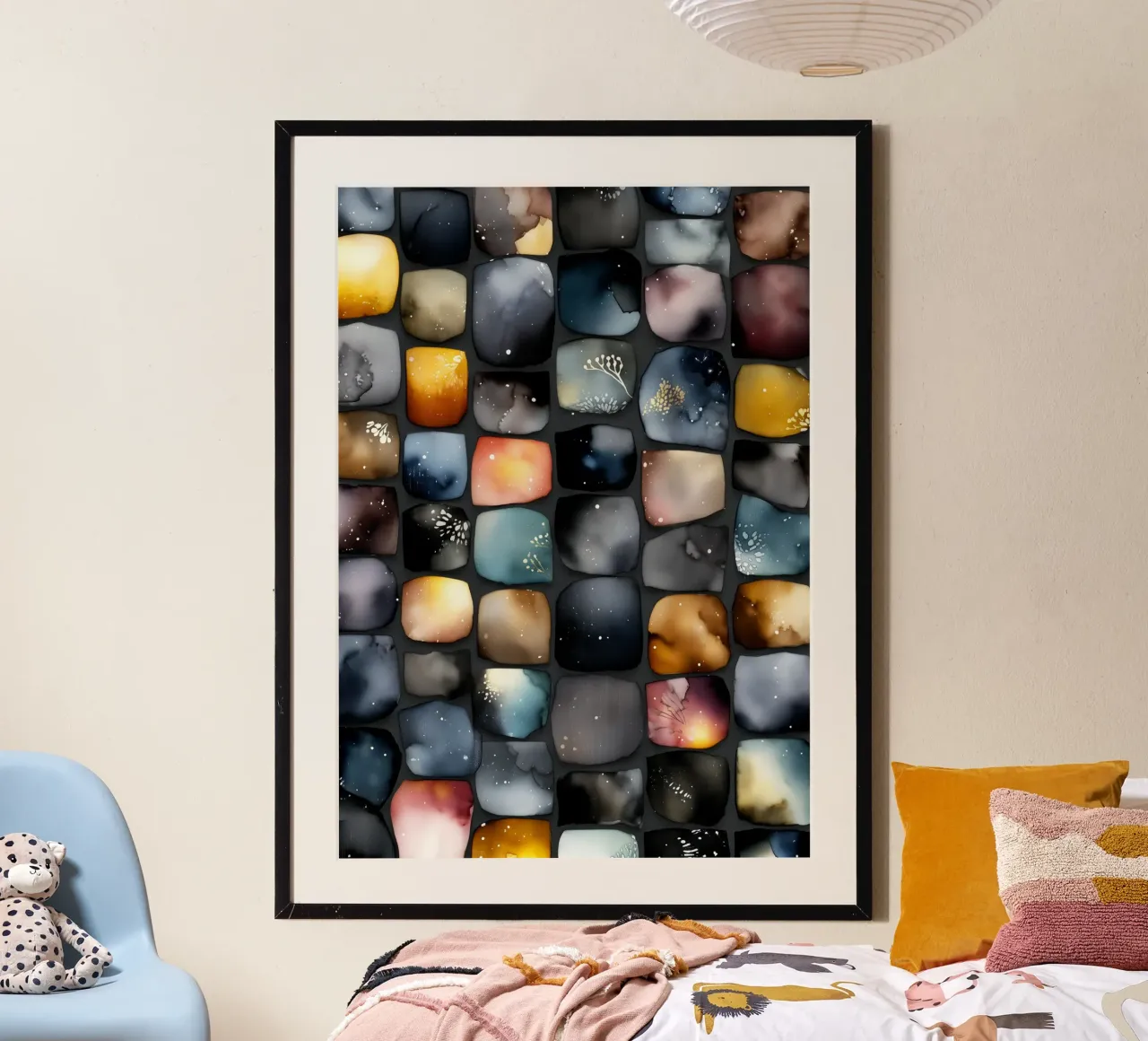 Quadrati di colore poster con telaio in legno da Justyna Jaszke JBJart