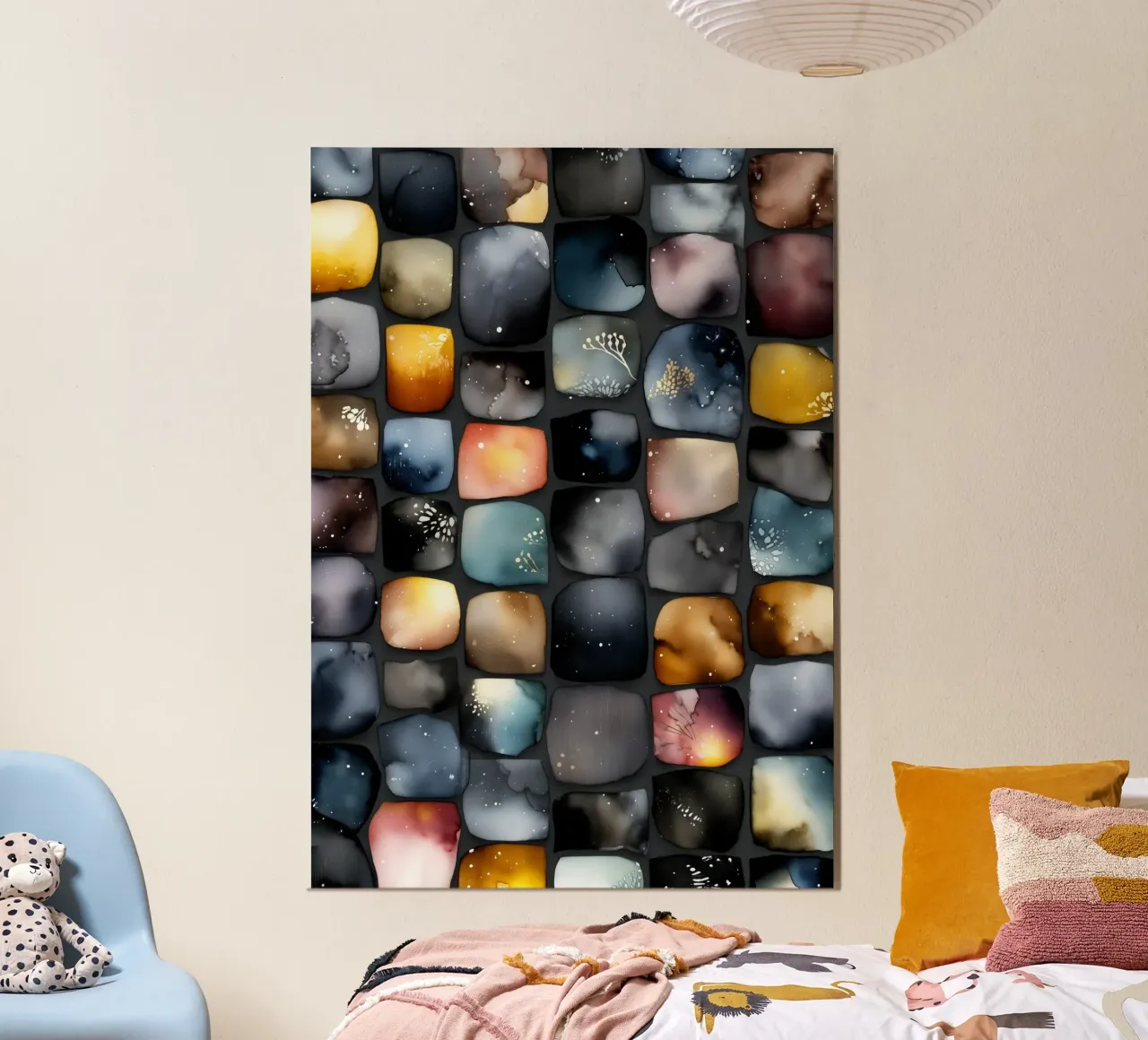 Quadrati di colore poster con telaio in legno da Justyna Jaszke JBJart