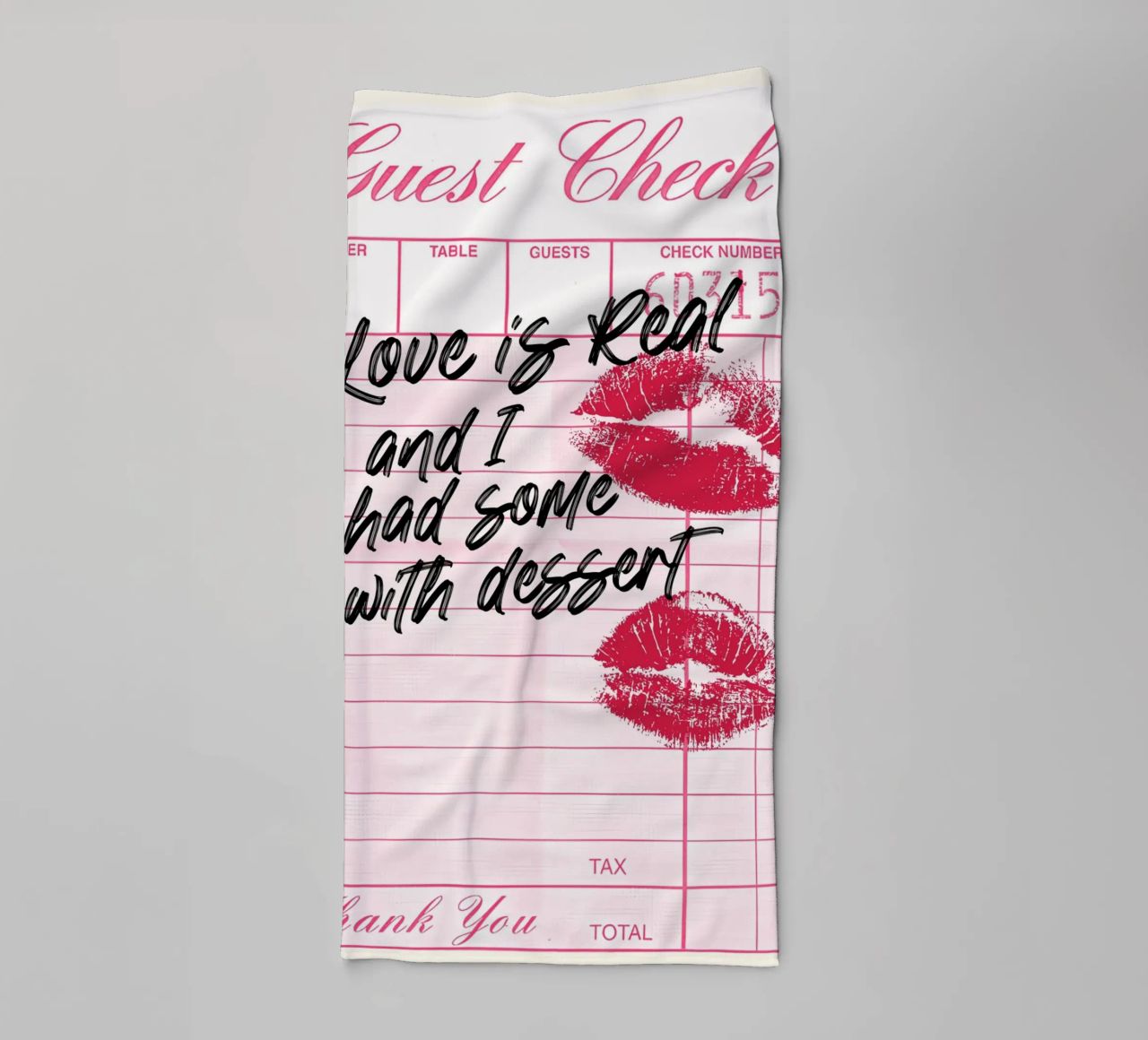 "Love Is Real" Guest Check Print | Retro Romantic Kitchen Ar towel by NorwesClub