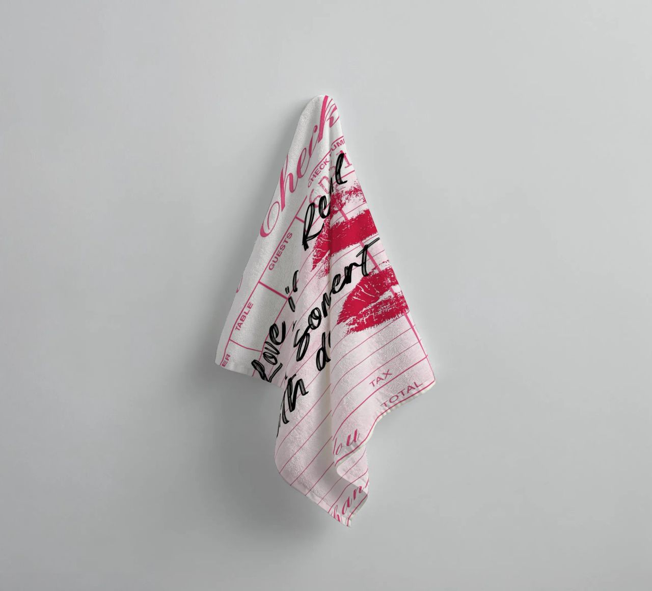 "Love Is Real" Guest Check Print | Retro Romantic Kitchen Ar towel by NorwesClub