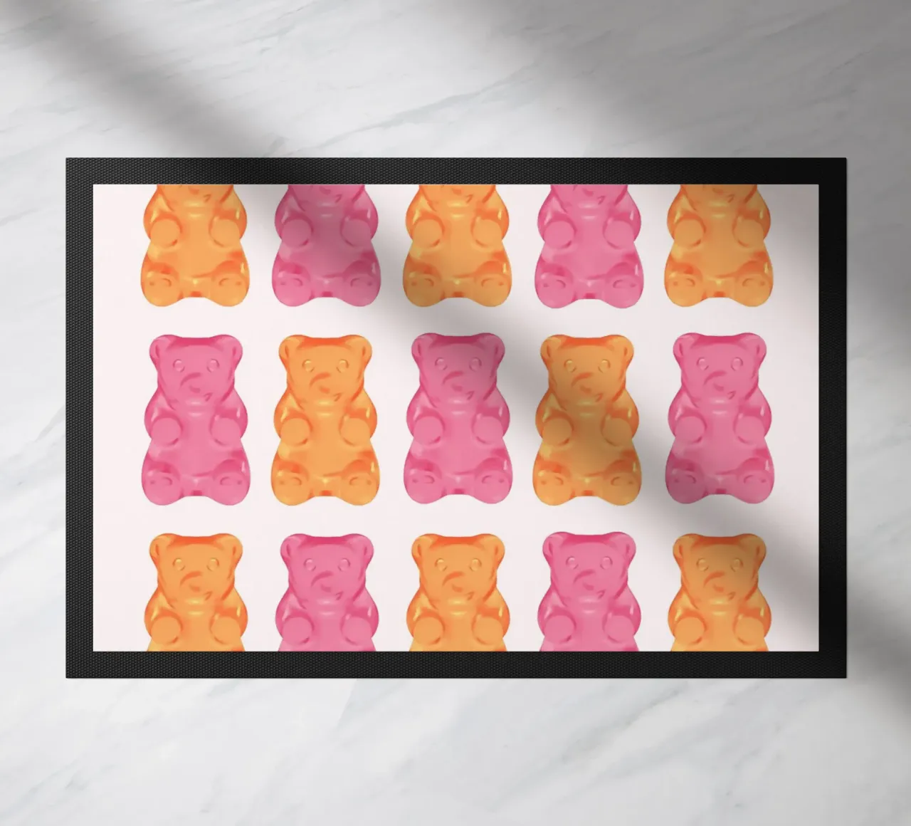 Pink & Orange Gummy Bear Pattern | Pop Art Candy Poster doormat by NorwesClub