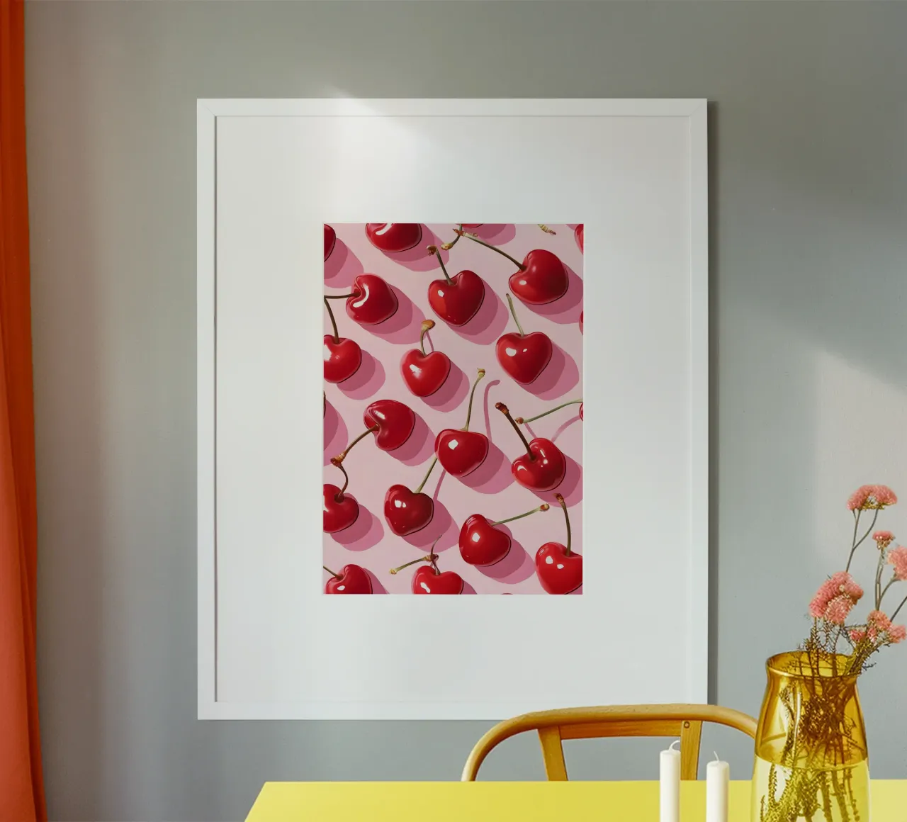 Pop Art Kirschen Muster | Lebendiges Rot Rosa Küchendekor Poster mit Kunststoffrahmen von NorwesClub