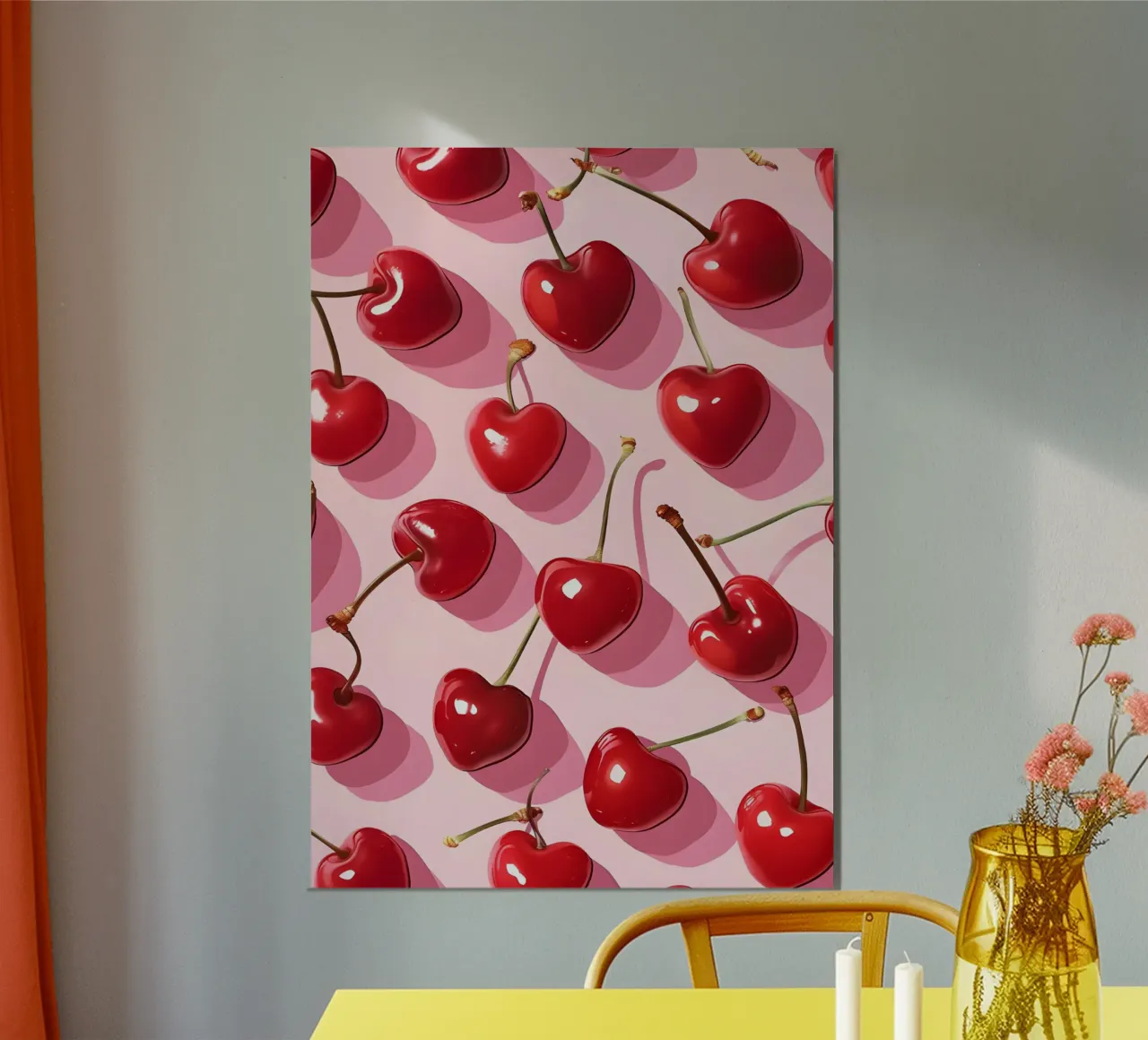 Pop Art Kirschen Muster | Lebendiges Rot Rosa Küchendekor Poster mit Kunststoffrahmen von NorwesClub