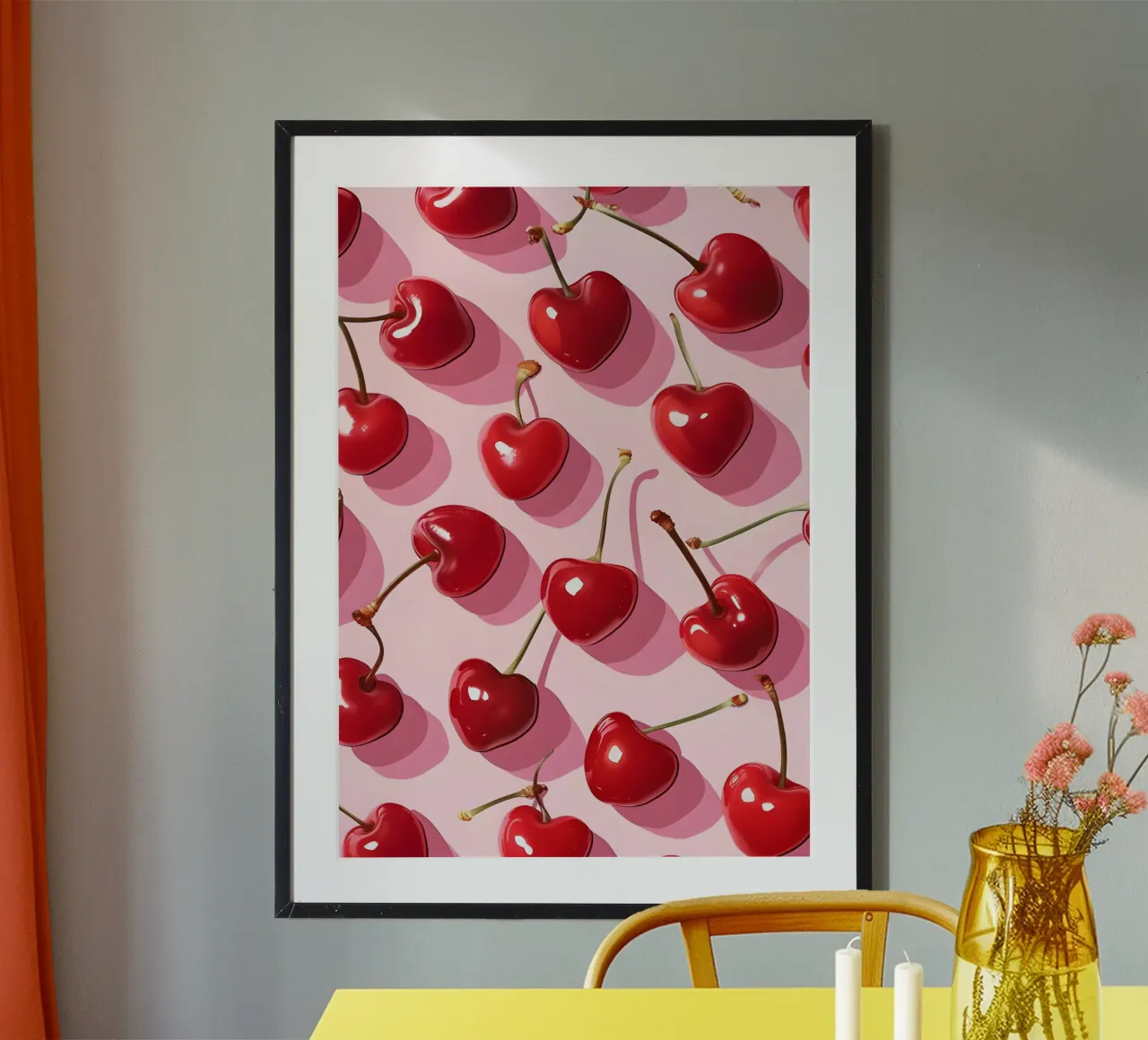 Pop Art Kirschen Muster | Lebendiges Rot Rosa Küchendekor Poster mit Kunststoffrahmen von NorwesClub