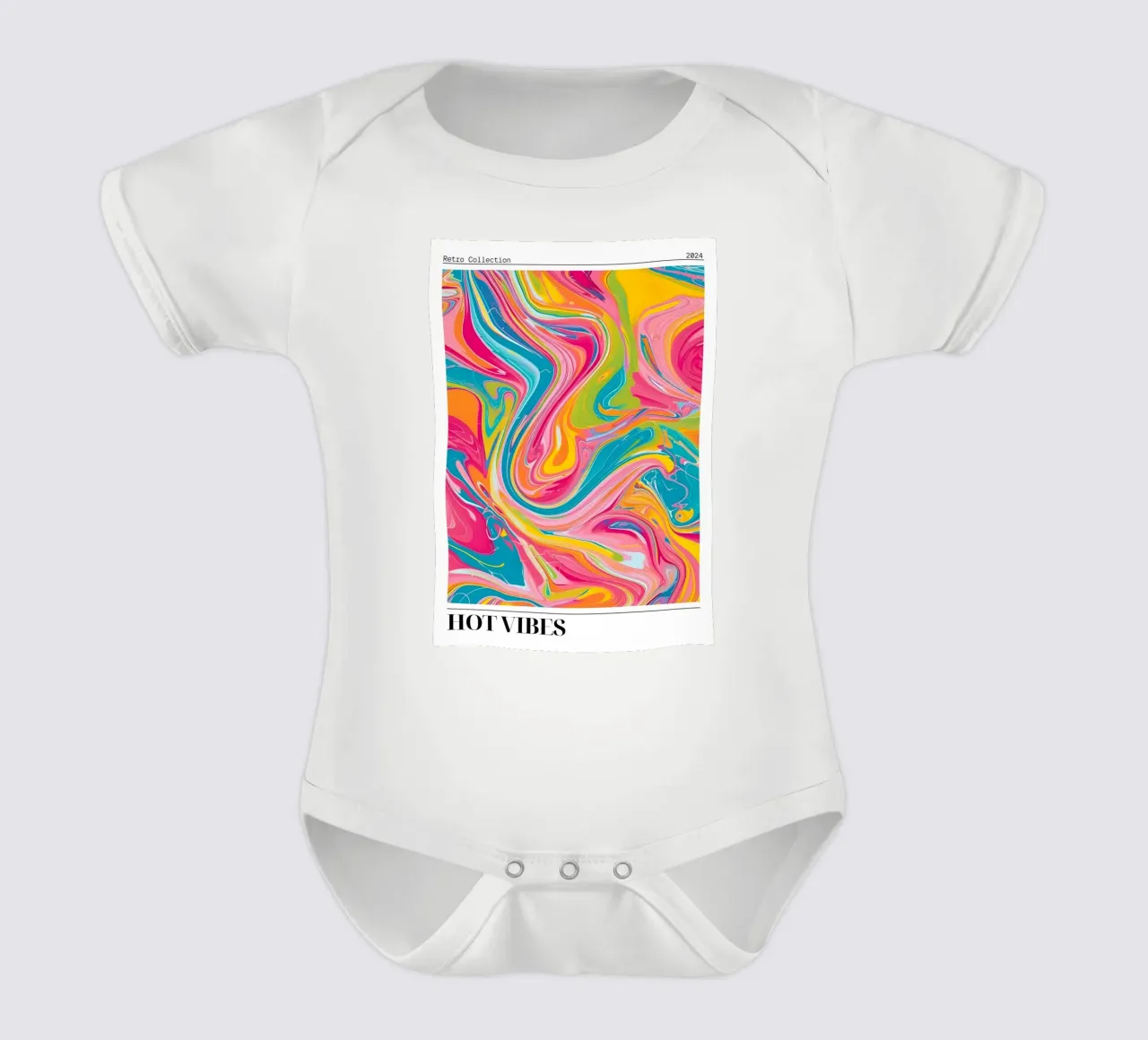 "Hot Vibes" Retro Swirl Abstract | Psychedelic Fluid Art Pri body neonato maniche corte da NorwesClub