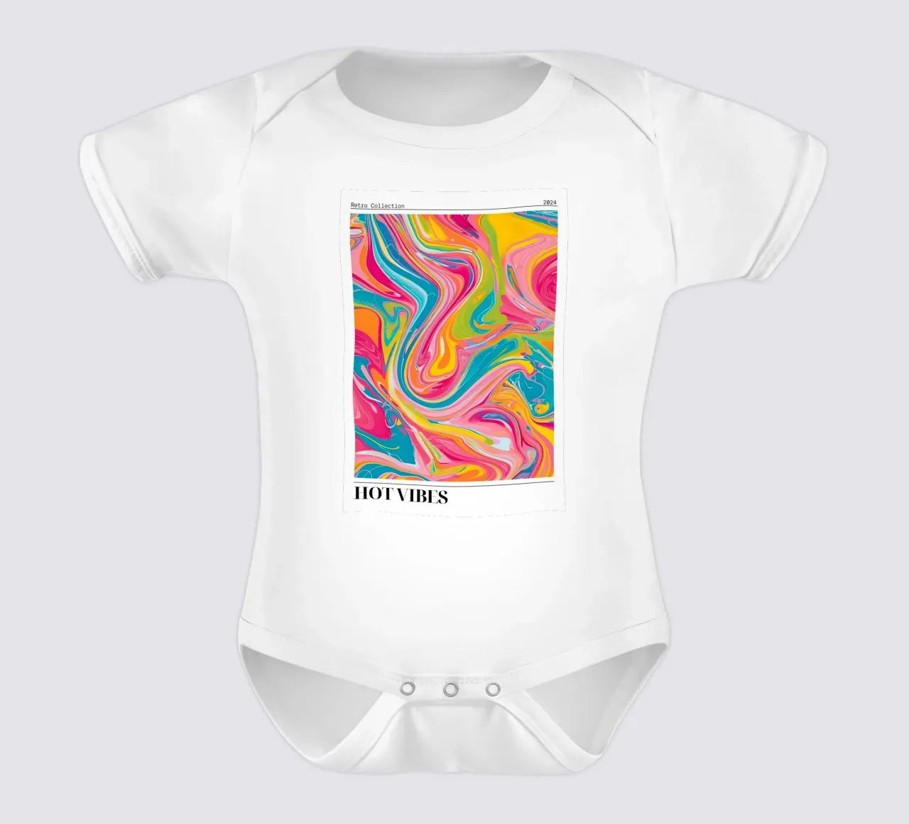 "Hot Vibes" Retro Swirl Abstract | Psychedelic Fluid Art Pri body neonato maniche corte da NorwesClub