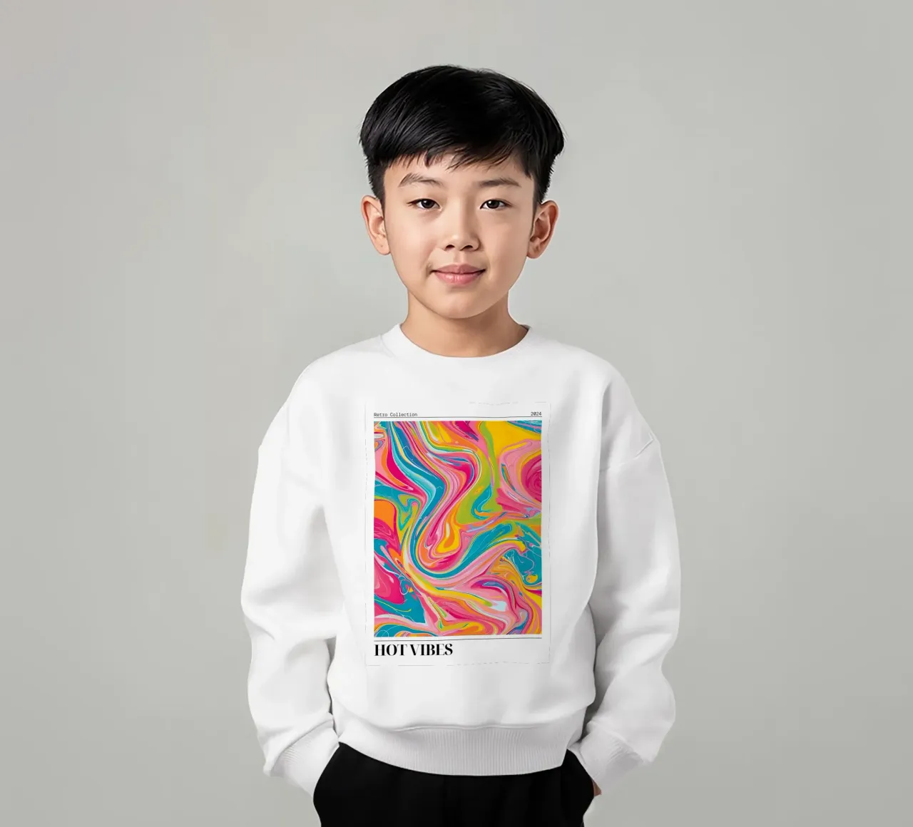 "Hot Vibes" Retro Swirl Abstract | Psychedelic Fluid Art Pri felpa bambino da NorwesClub