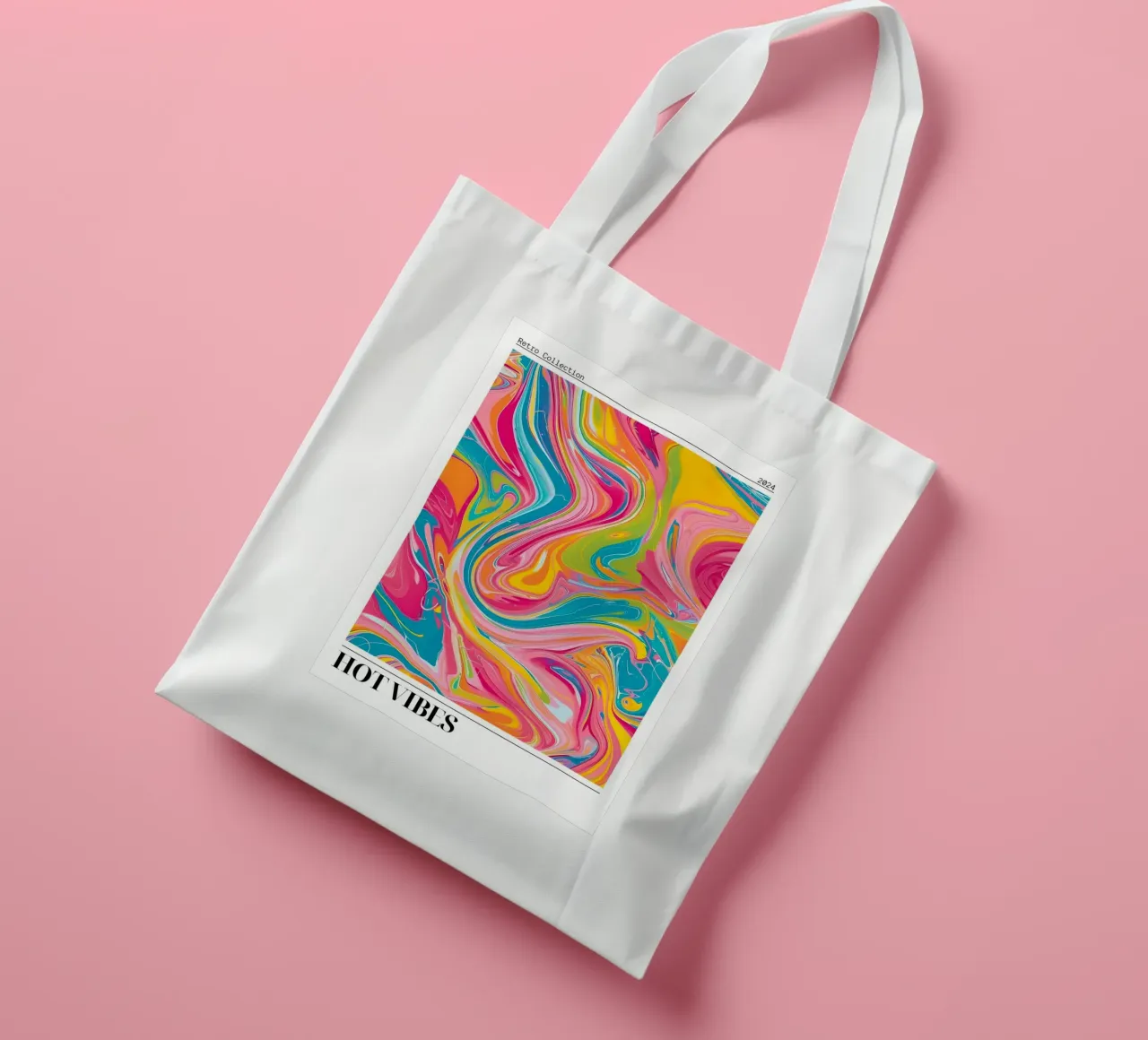 "Hot Vibes" Retro Swirl Abstract | Psychedelic Fluid Art Pri borsa in juta da NorwesClub