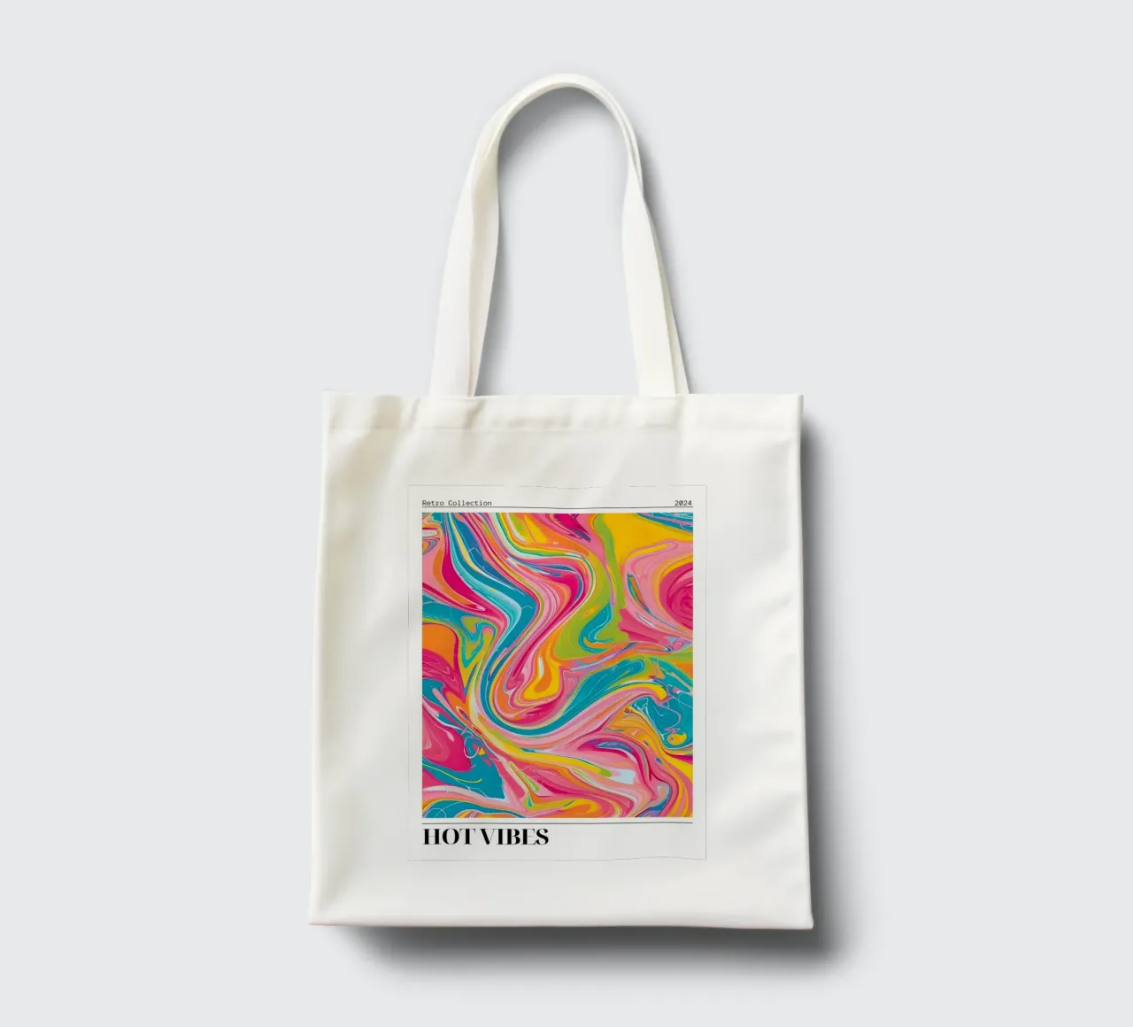 "Hot Vibes" Retro Swirl Abstract | Psychedelic Fluid Art Pri borsa in juta da NorwesClub