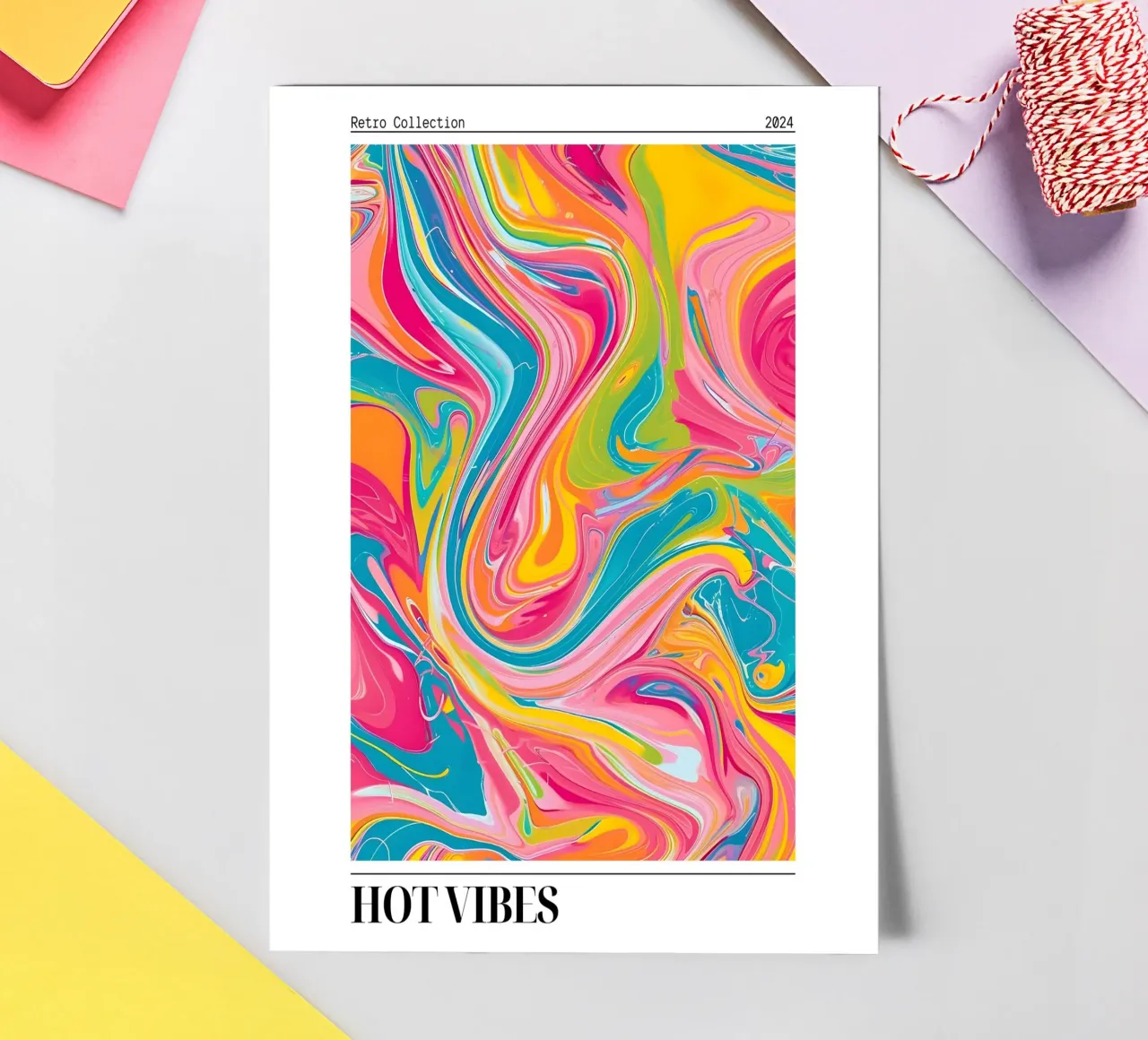 "Hot Vibes" Retro Swirl Abstract | Psychedelic Fluid Art Pri foglio adesivo da NorwesClub