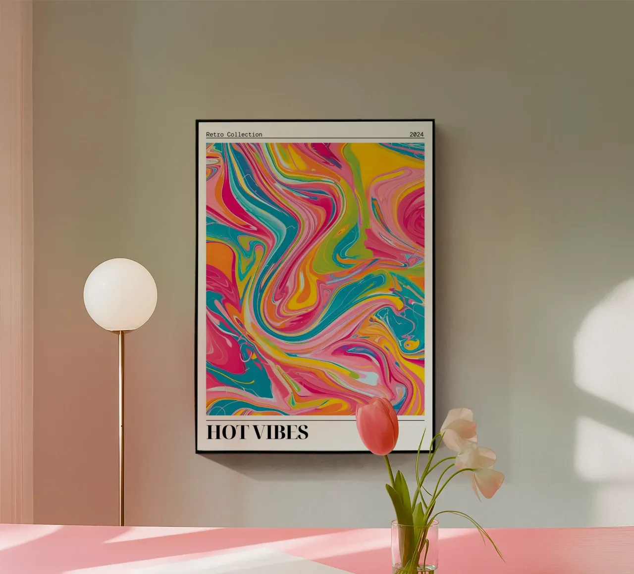 "Hot Vibes" Retro Swirl Abstract | Psychedelic Fluid Art Pri plexiglass da NorwesClub