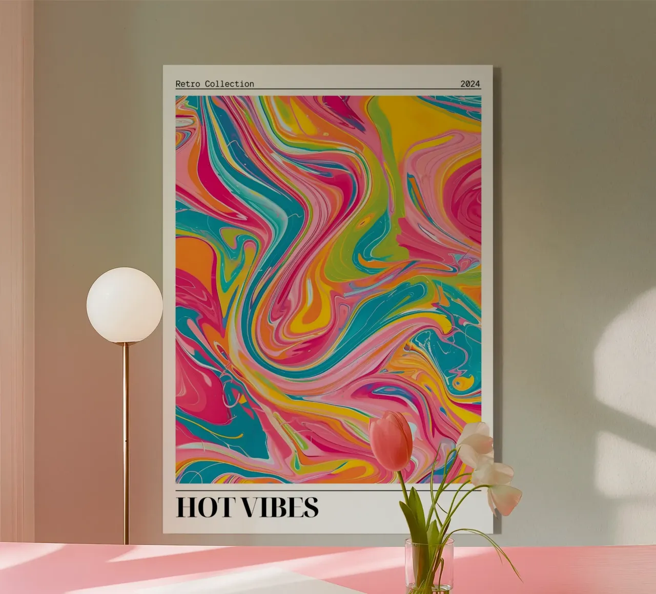 "Hot Vibes" Retro Swirl Abstract | Psychedelic Fluid Art Pri plexiglass da NorwesClub