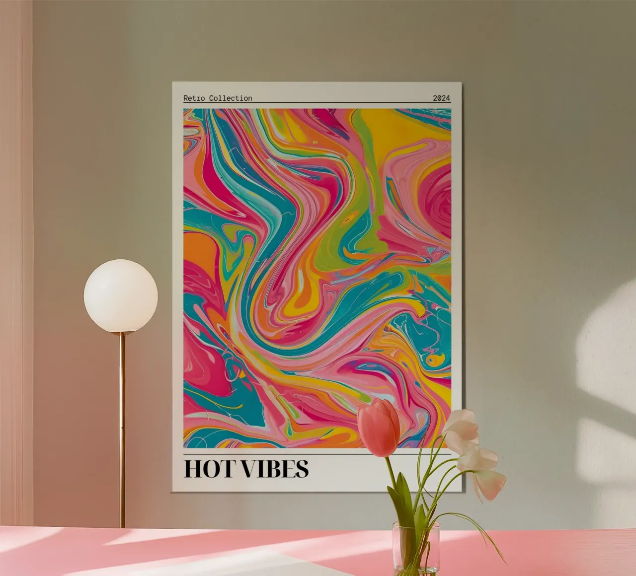"Hot Vibes" Retro Swirl Abstract | Psychedelic Fluid Art Pri alluminio dibond da NorwesClub