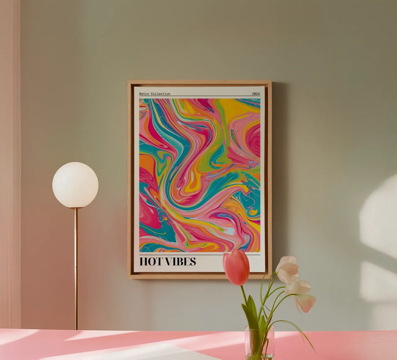 "Hot Vibes" Retro Swirl Abstract | Psychedelic Fluid Art Pri tela da NorwesClub