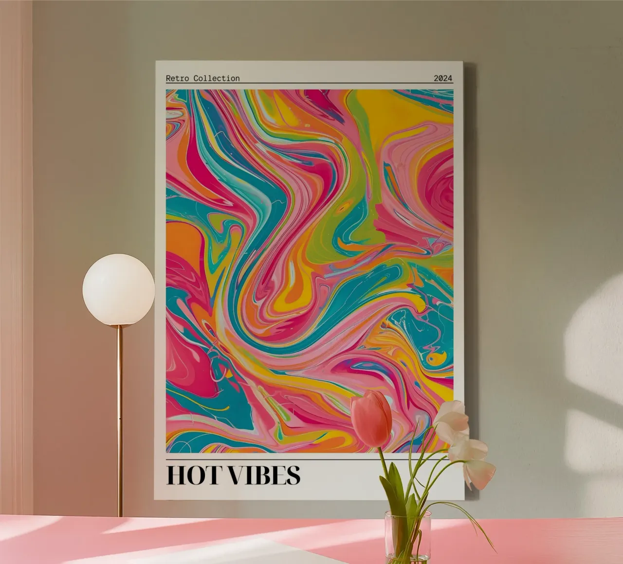 "Hot Vibes" Retro Swirl Abstract | Psychedelic Fluid Art Pri tela da NorwesClub