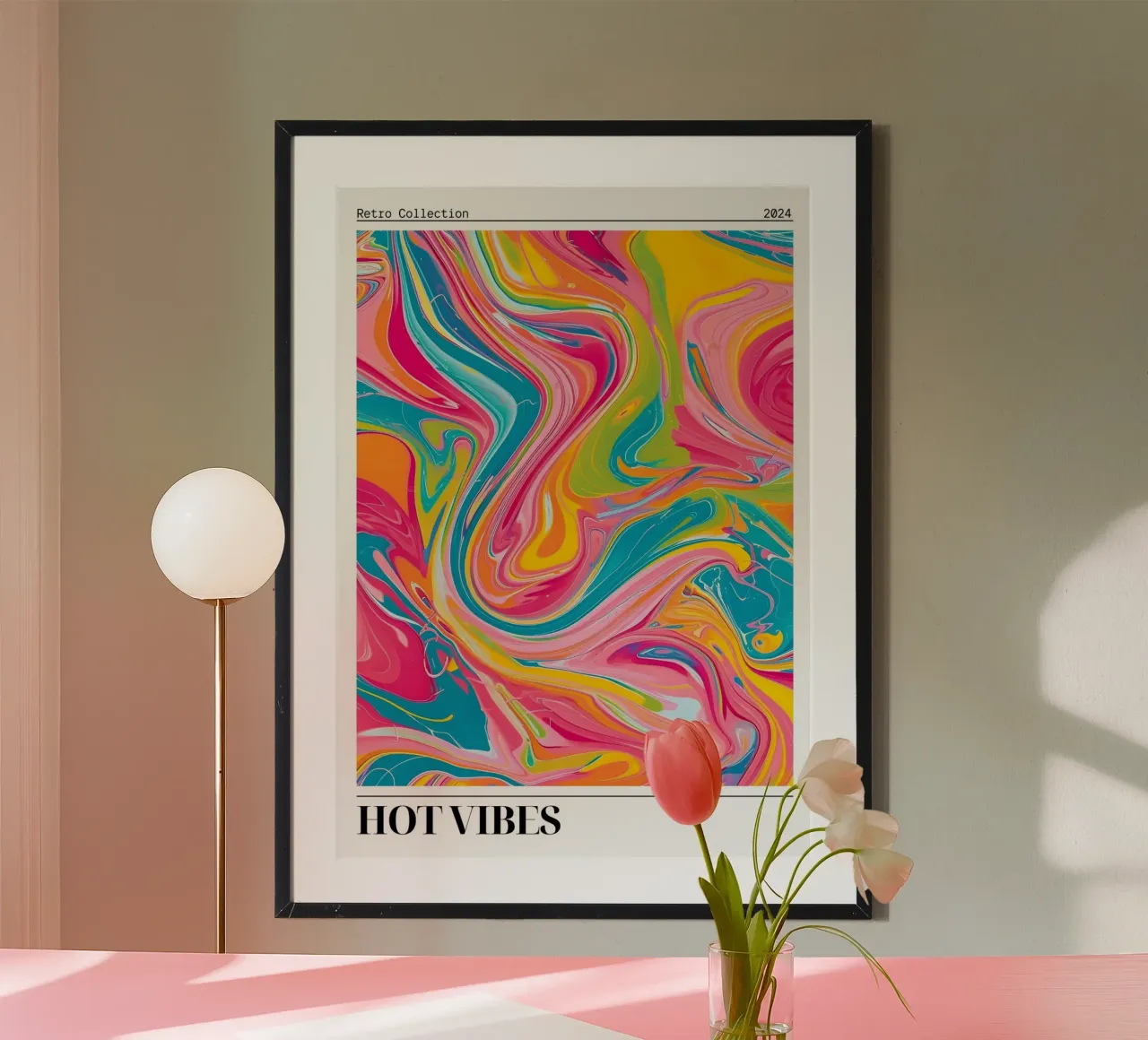 "Hot Vibes" Retro Swirl Abstract | Psychedelic Fluid Art Pri carta hahnemühle da NorwesClub