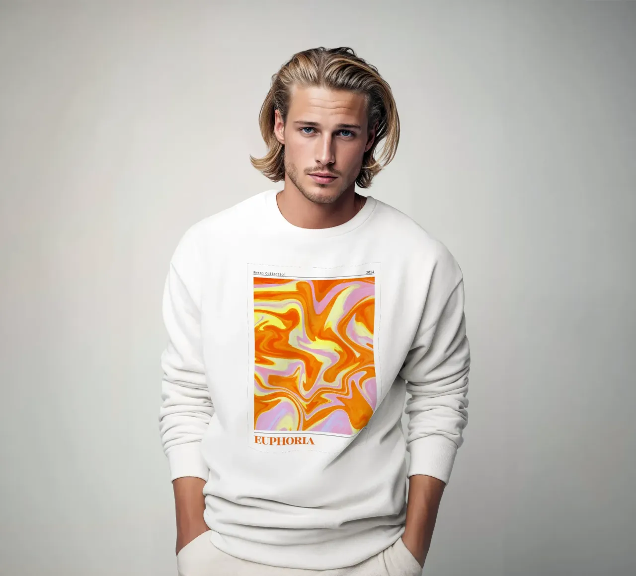 "Euphoria" Retro Swirl Abstract | Psychedelic Orange Pink Ar felpa da NorwesClub
