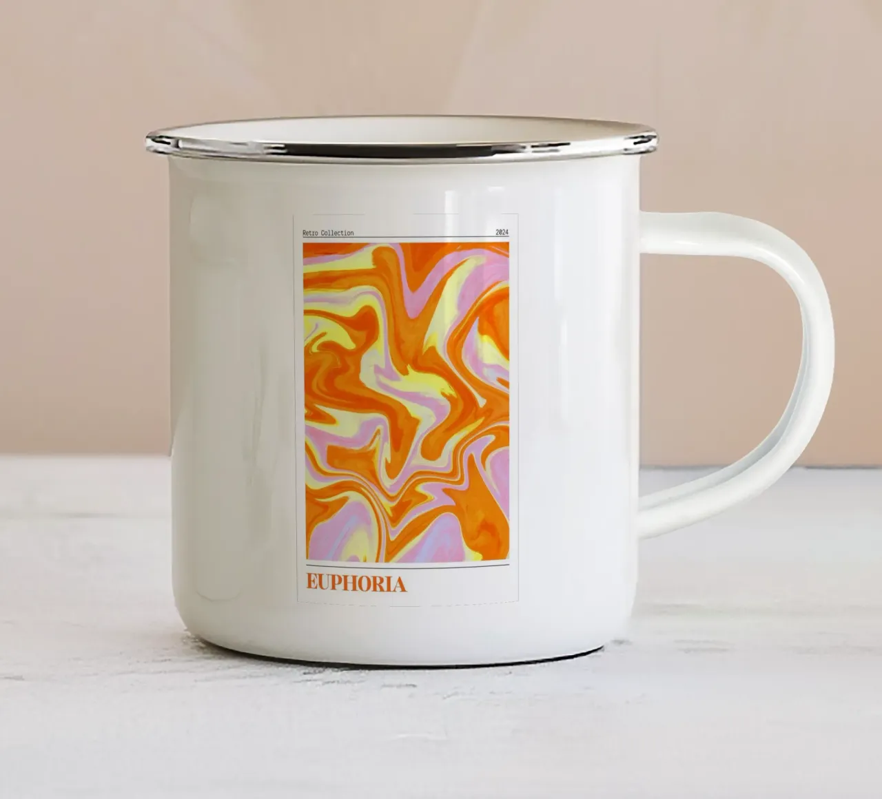 "Euphoria" Retro Swirl Abstract | Psychedelic Orange Pink Ar tazza in smalto da NorwesClub