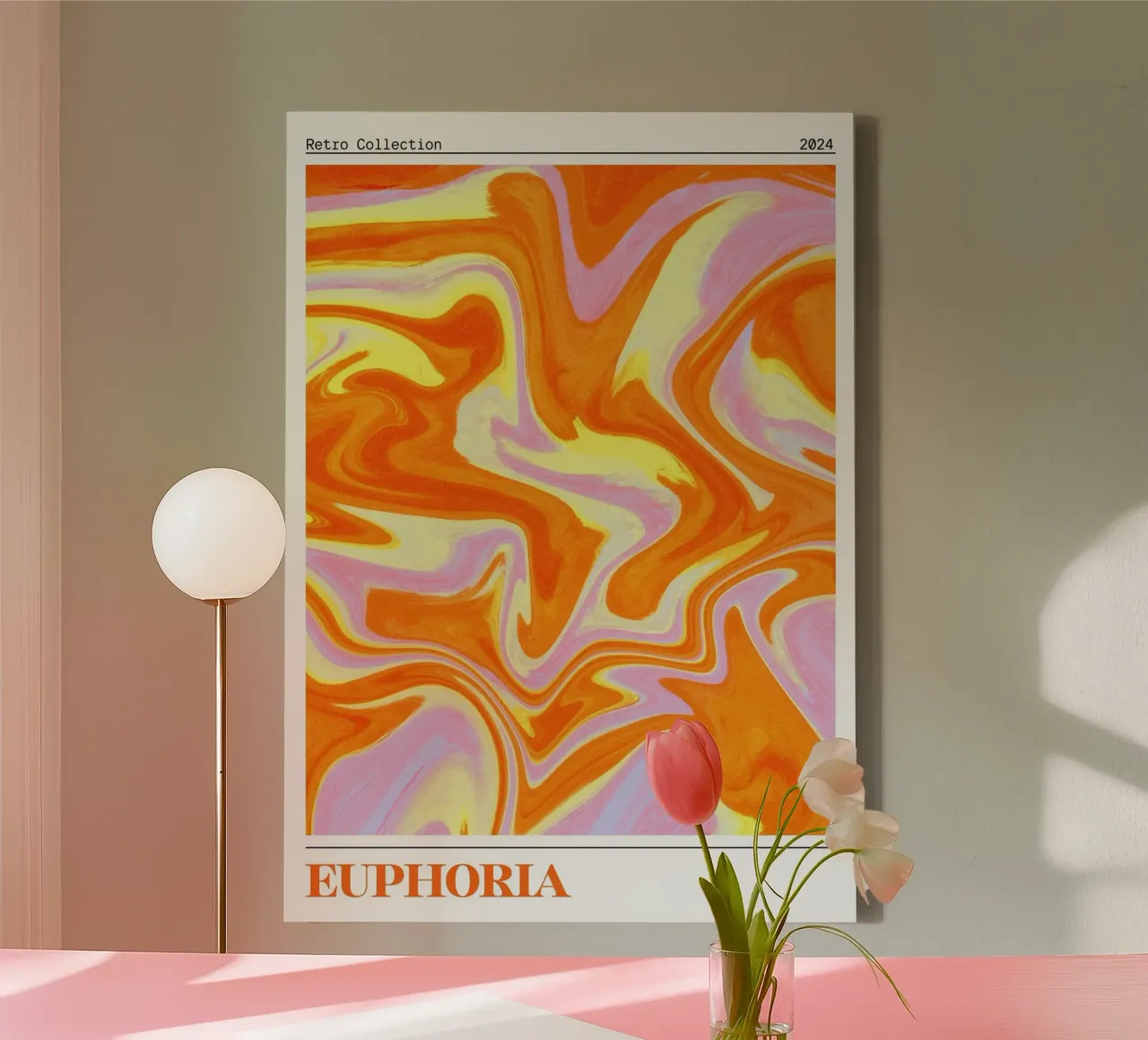 "Euphoria" Retro Swirl Abstract | Psychedelic Orange Pink Ar canvas by NorwesClub