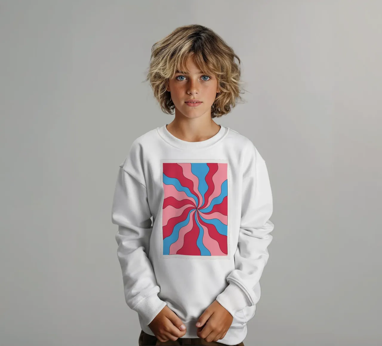 Psychedelic Swirl Waves | Retro Pink Blue Hypnotic Art Print kids sweatshirt by NorwesClub