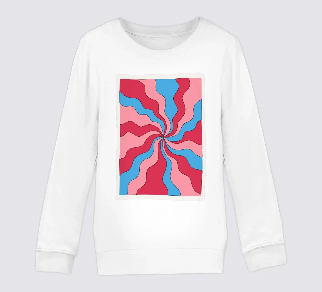Psychedelic Swirl Waves | Retro Pink Blue Hypnotic Art Print kids sweatshirt by NorwesClub